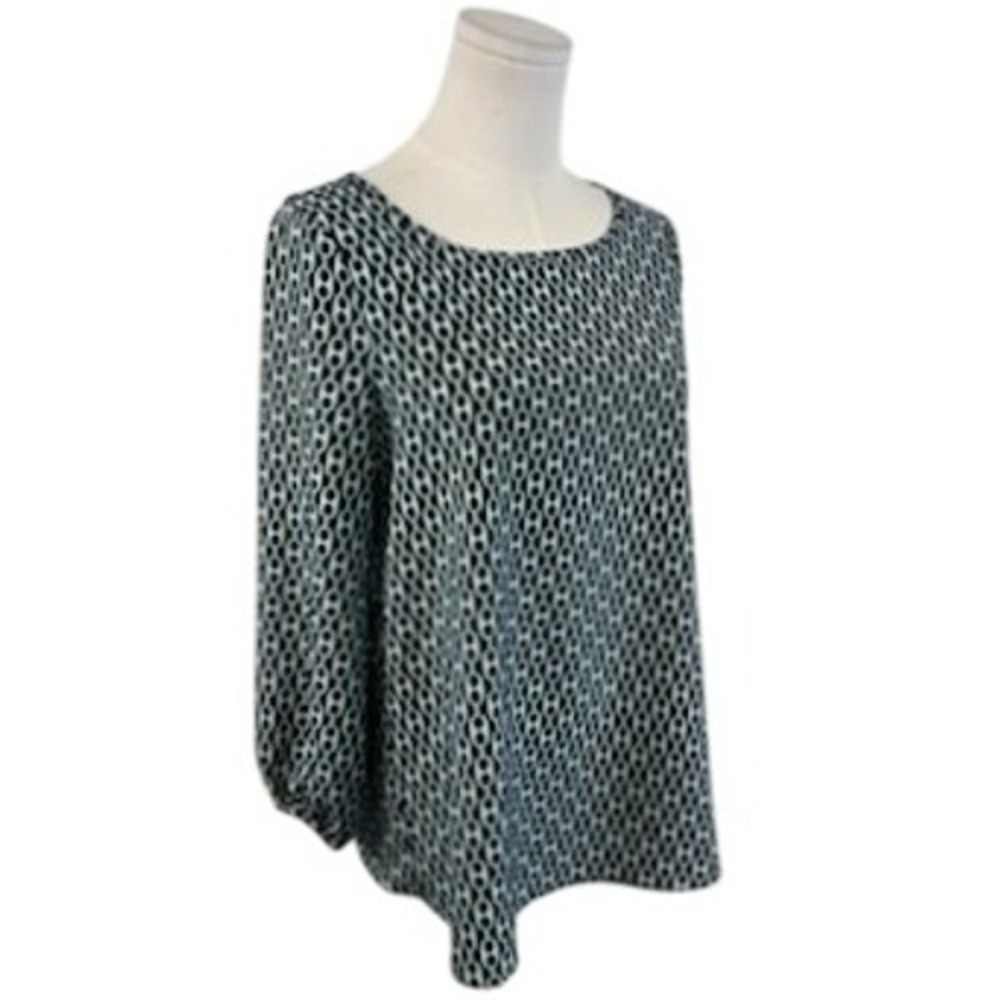 Julie Brown Long Sleeve Blouse Women's Size 4 Blue Chain Print Top